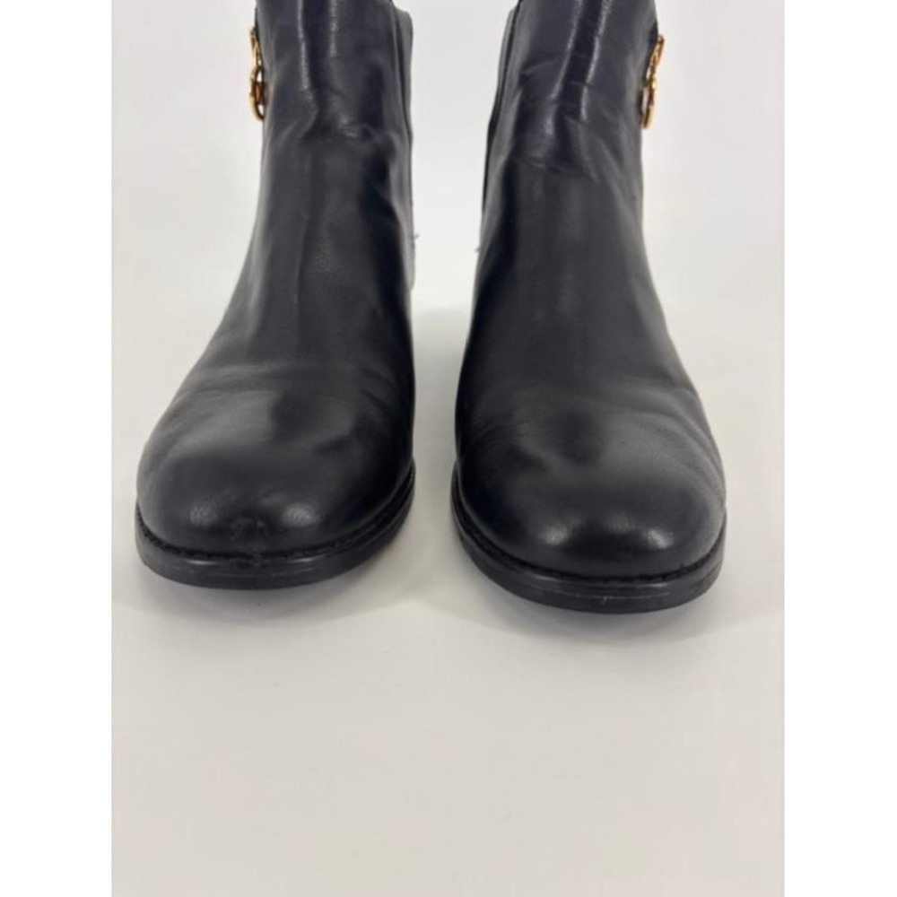 Michael Kors Britt Signature Logo Trim Ankle Boot Size 10 Gold Charm Leather - Picture 3 of 8